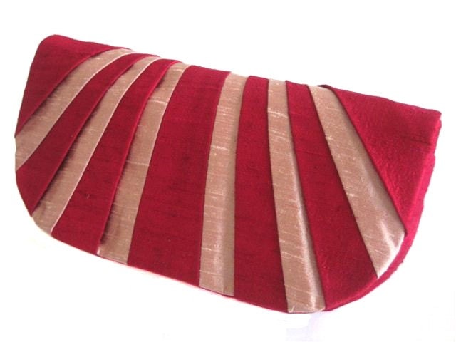 Cranberry and Rose Pleated Silk Clutch Purse