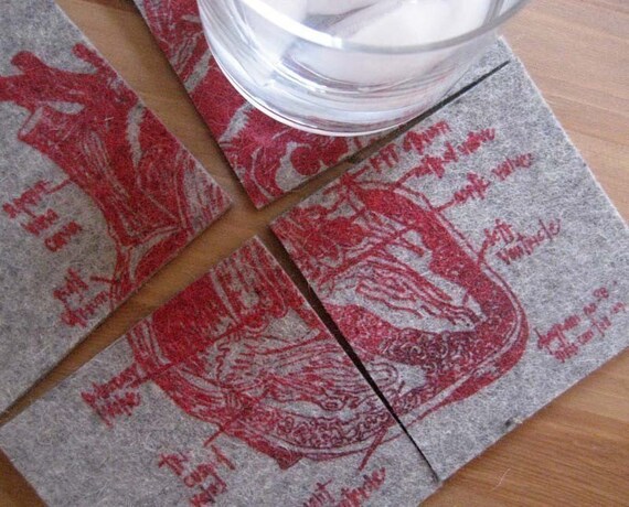 Anatomical Heart coasters - broken heart diagram coaster set
