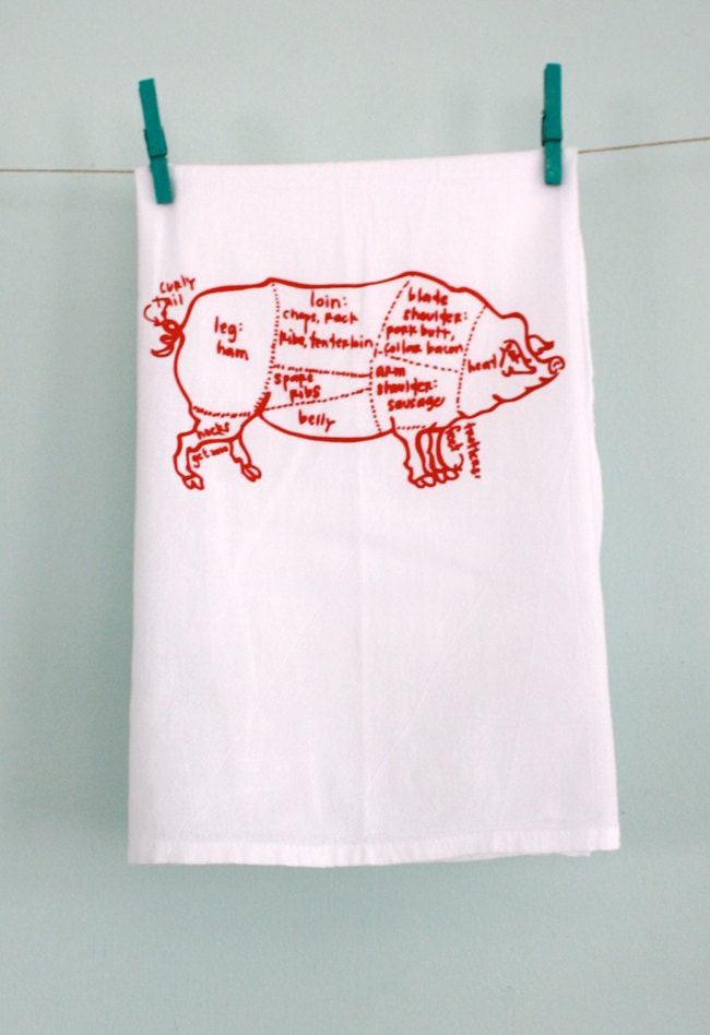 Butcher's Diagram of a Pig floursack towel