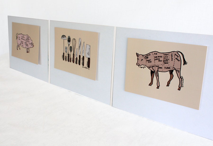 Kitchen Diagram prints - set of three - 5x7