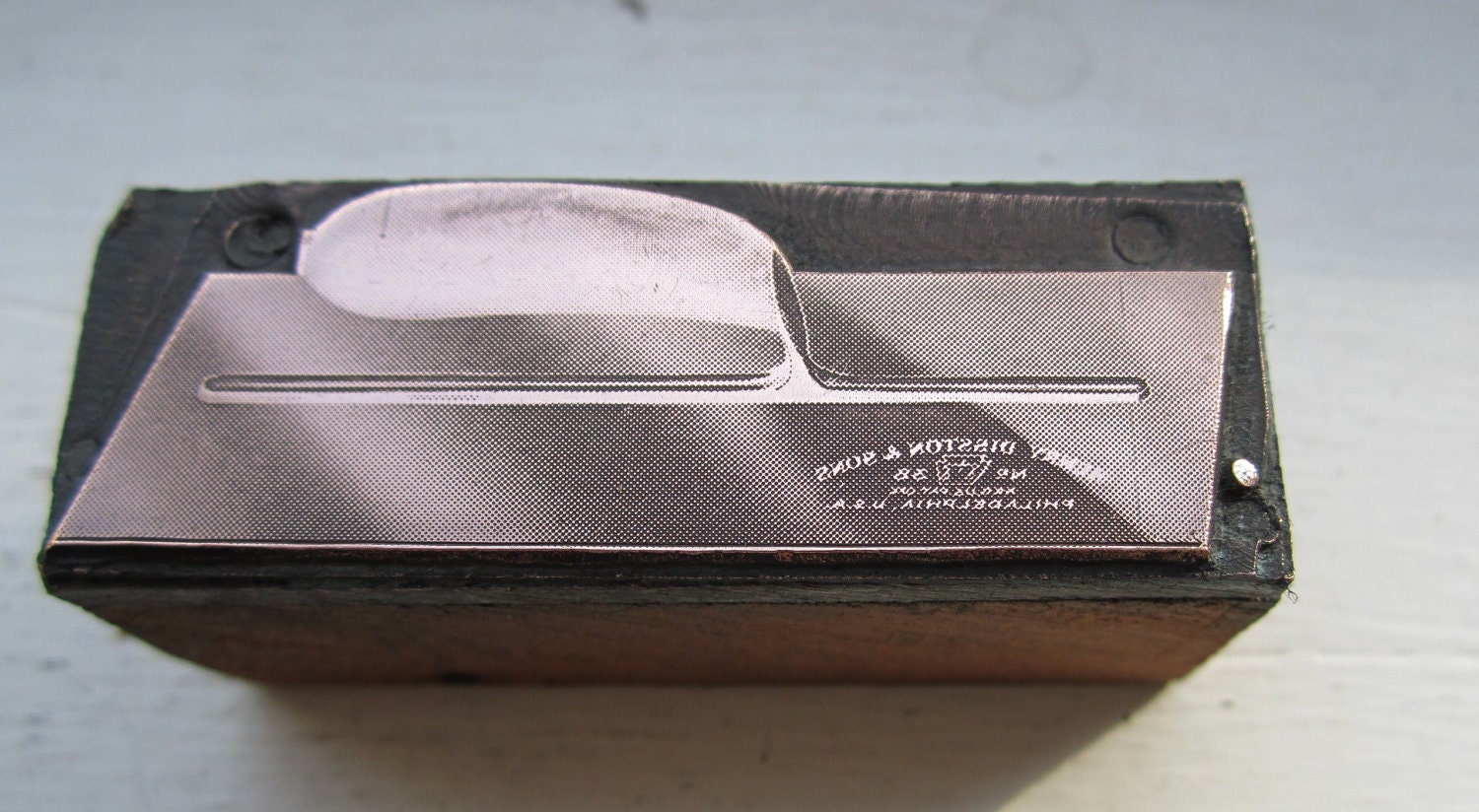 Vintage Letterpress Printers Block Henry Disston & Sons Trowel