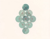 ARCHIVAL PRINT 'Bound Sea' / modern ocean map collage dots geometry diamond blue teal red thread