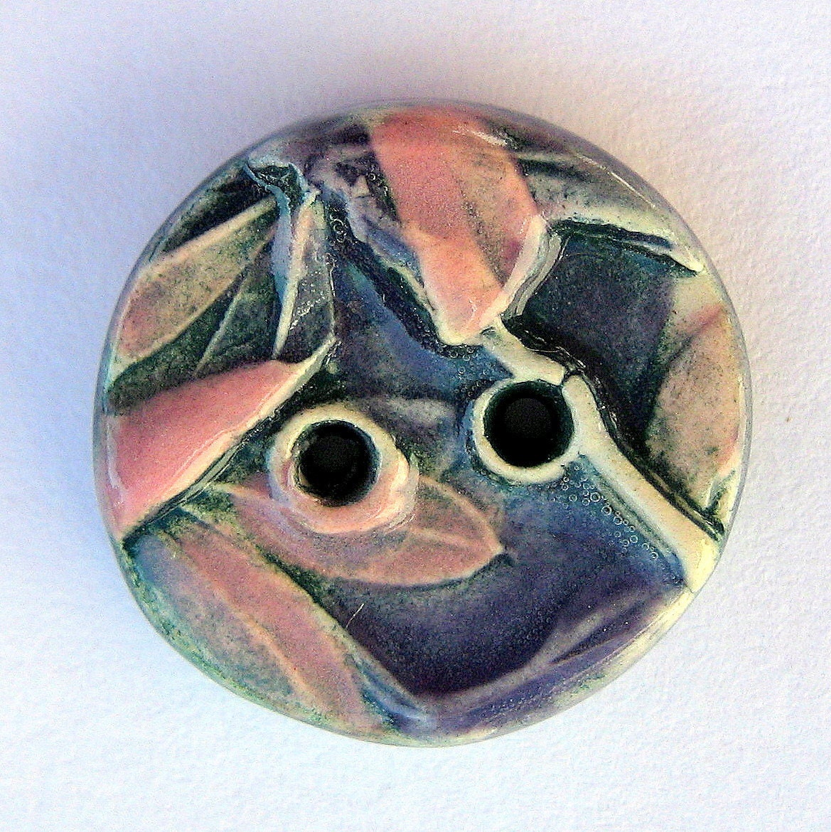 Handmade Button Ceramic Pink and Purple