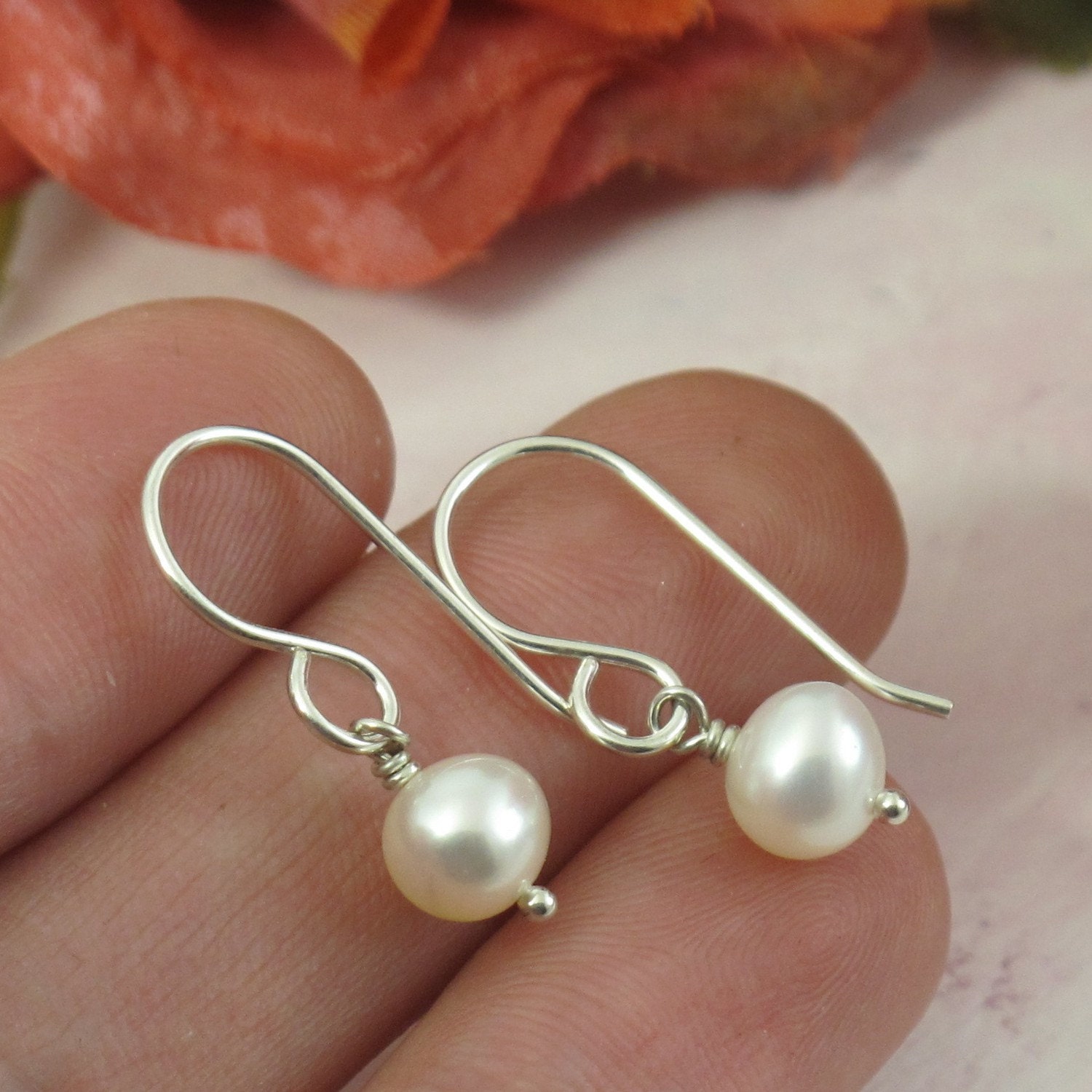 Pearl Earrings - white freshwater pearls and sterling silver - by Kathryn Riechert