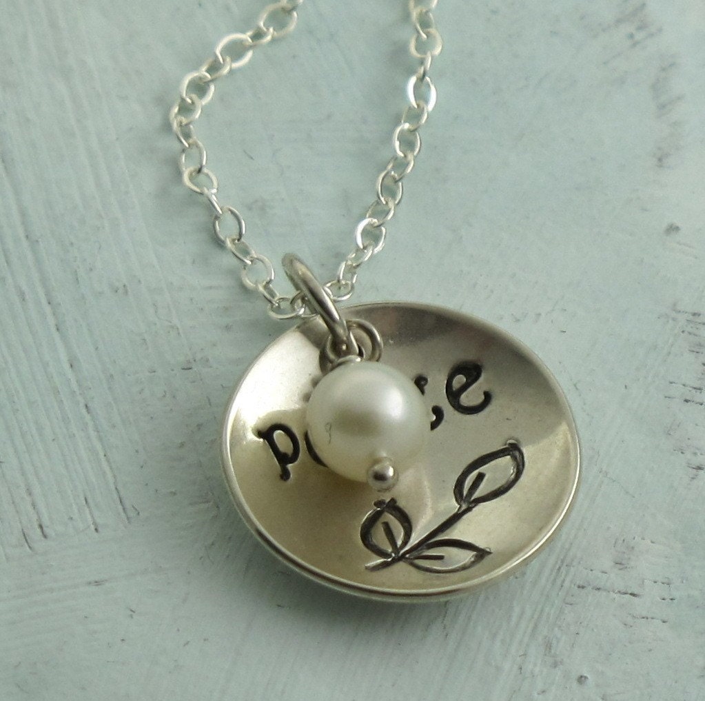 Peace with branch and pearl - sterling silver necklace by Kathryn Riechert