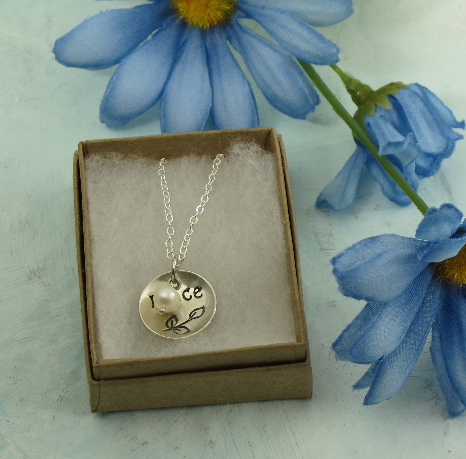 Peace with branch and pearl - sterling silver necklace by Kathryn Riechert
