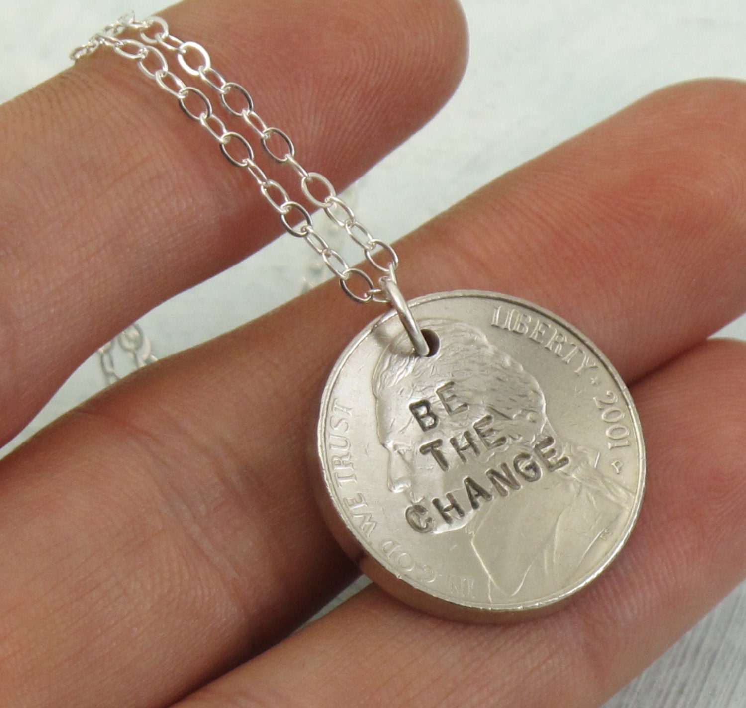 Be The Change Necklace -- sterling silver with a coin by Kathryn Riechert