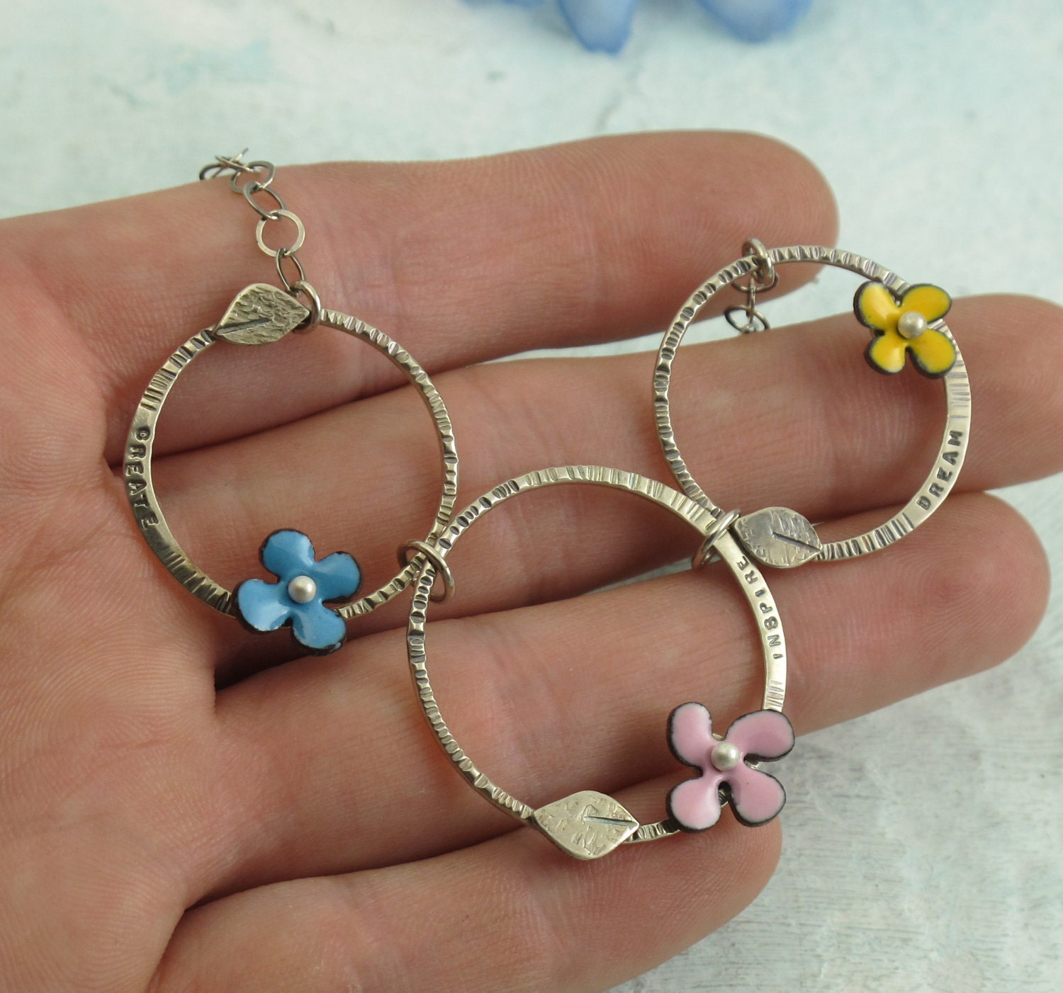 Create Inspire Dream - sterling silver and enamel flower necklace by Kathryn Riechert