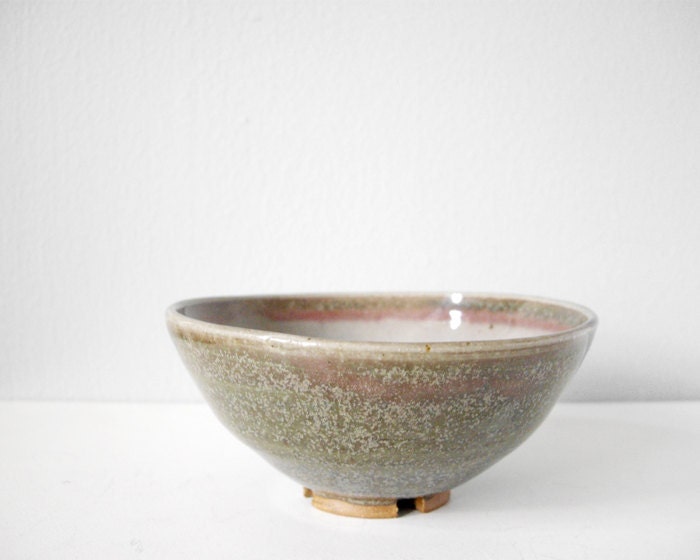 Handmade pottery bowl beautiful green pink grey glaze -  modern ceramics brown stoneware - thecupcakekid