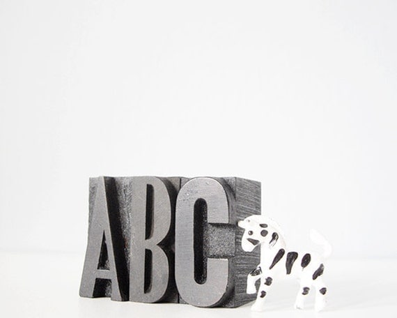 ABC vintage letterpress type wood blocks - home decor nursery baby typography alphabet gift