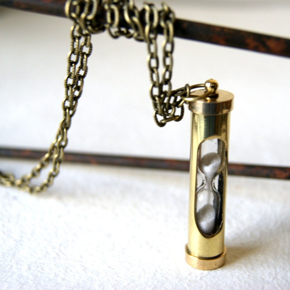 Hourglass Necklace - brass sand timer, antiqued brass chain, nautical fashion