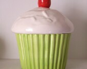 Ceramic Chartreuse Cupcake Cookie Jar