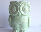 Ceramic Tiki Owl Planter Vintage Design in Celadon