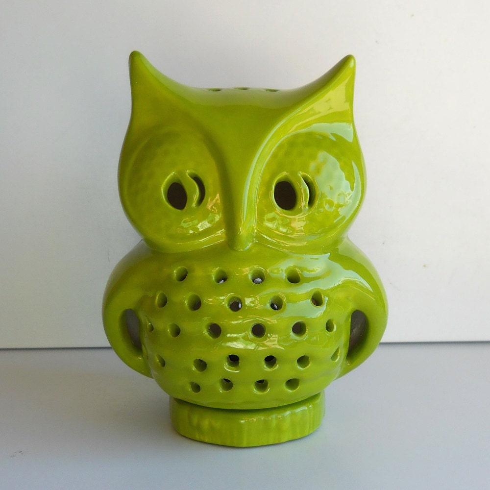 Ceramic Owl Lantern Vintage Design In Apple