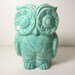 Ceramic Tiki Owl Planter Vintage Design in Aqua Blue