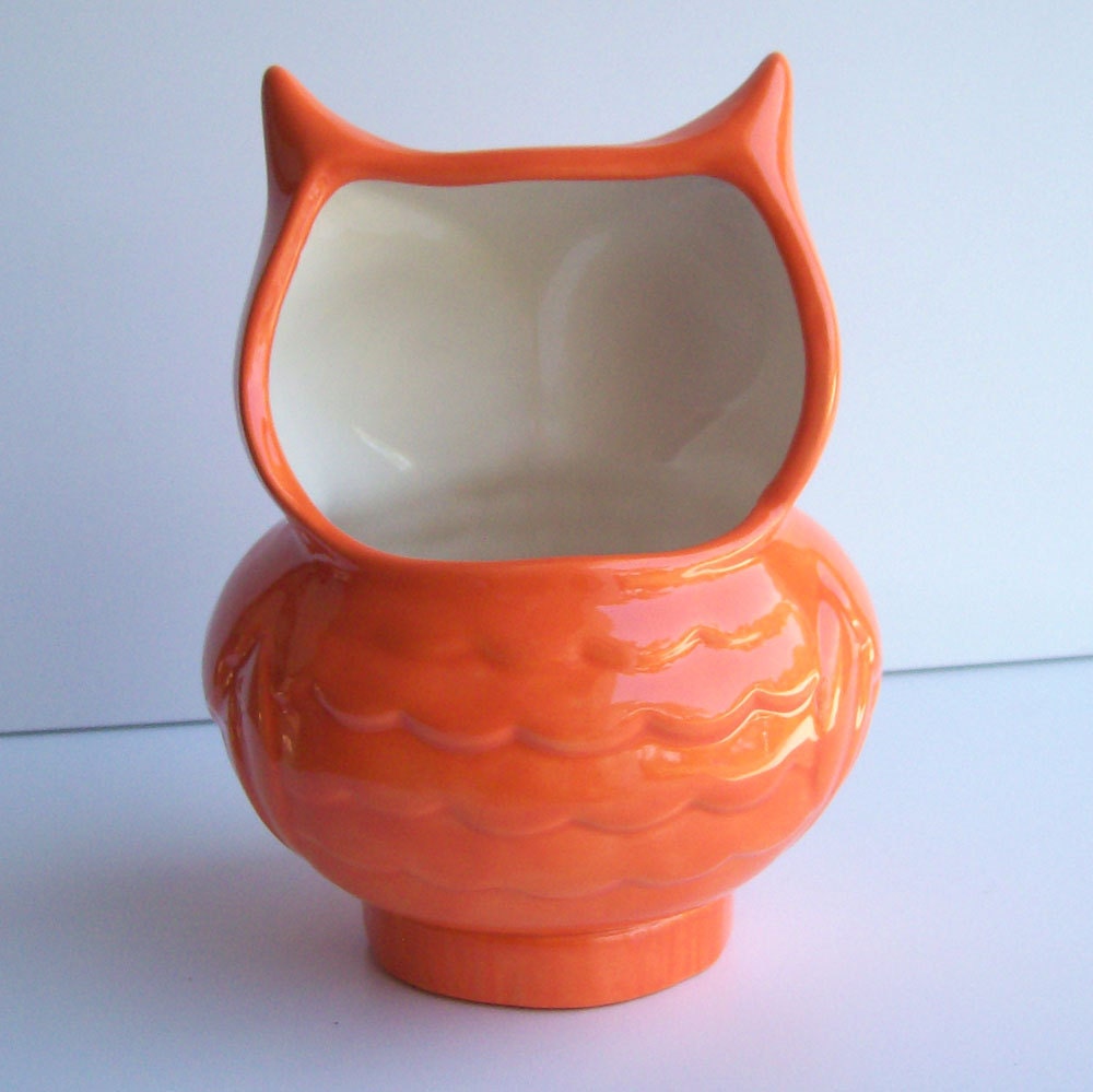 Ceramic Owl Planter Vintage Design Navy Blue