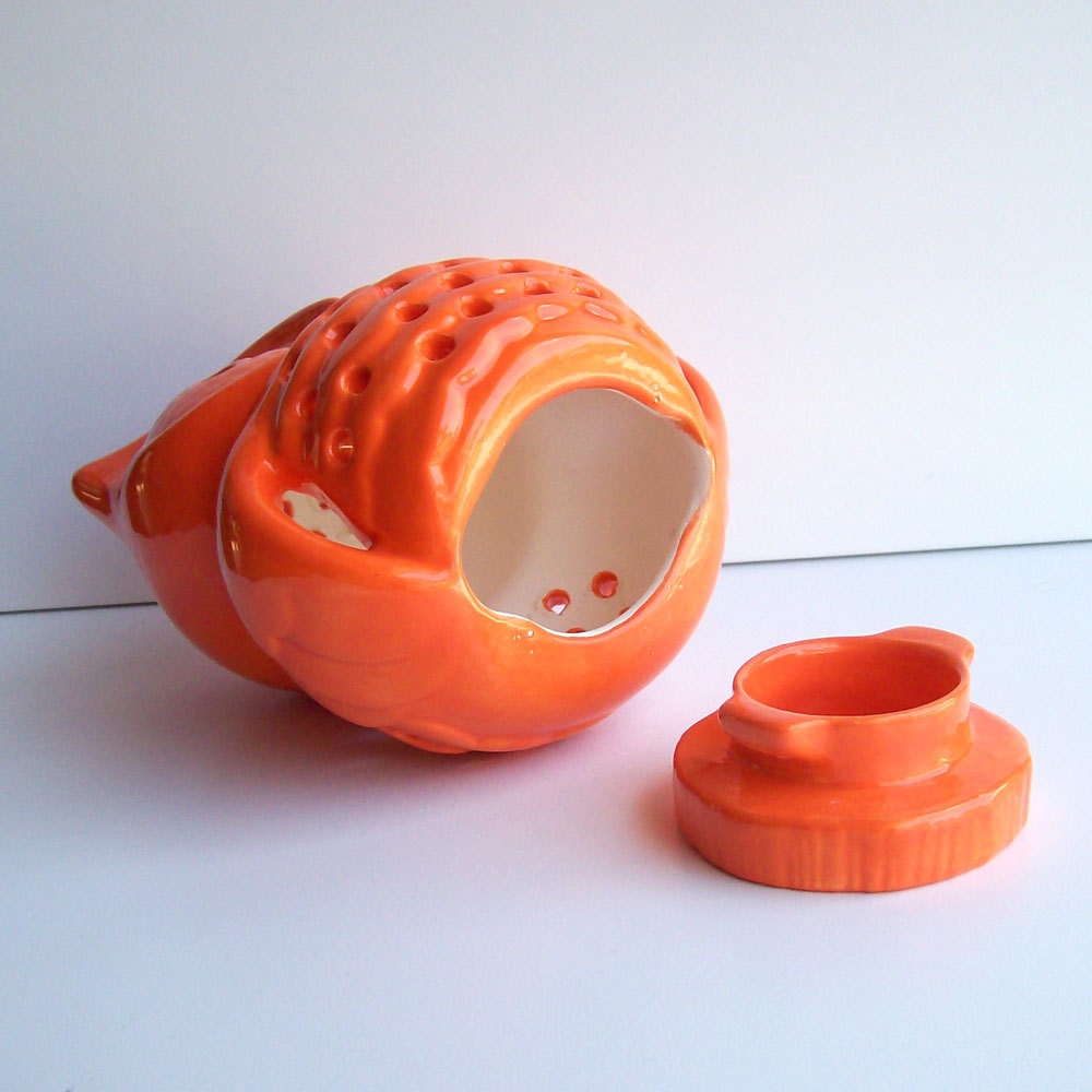 Ceramic Owl Lantern Vintage Design Orange