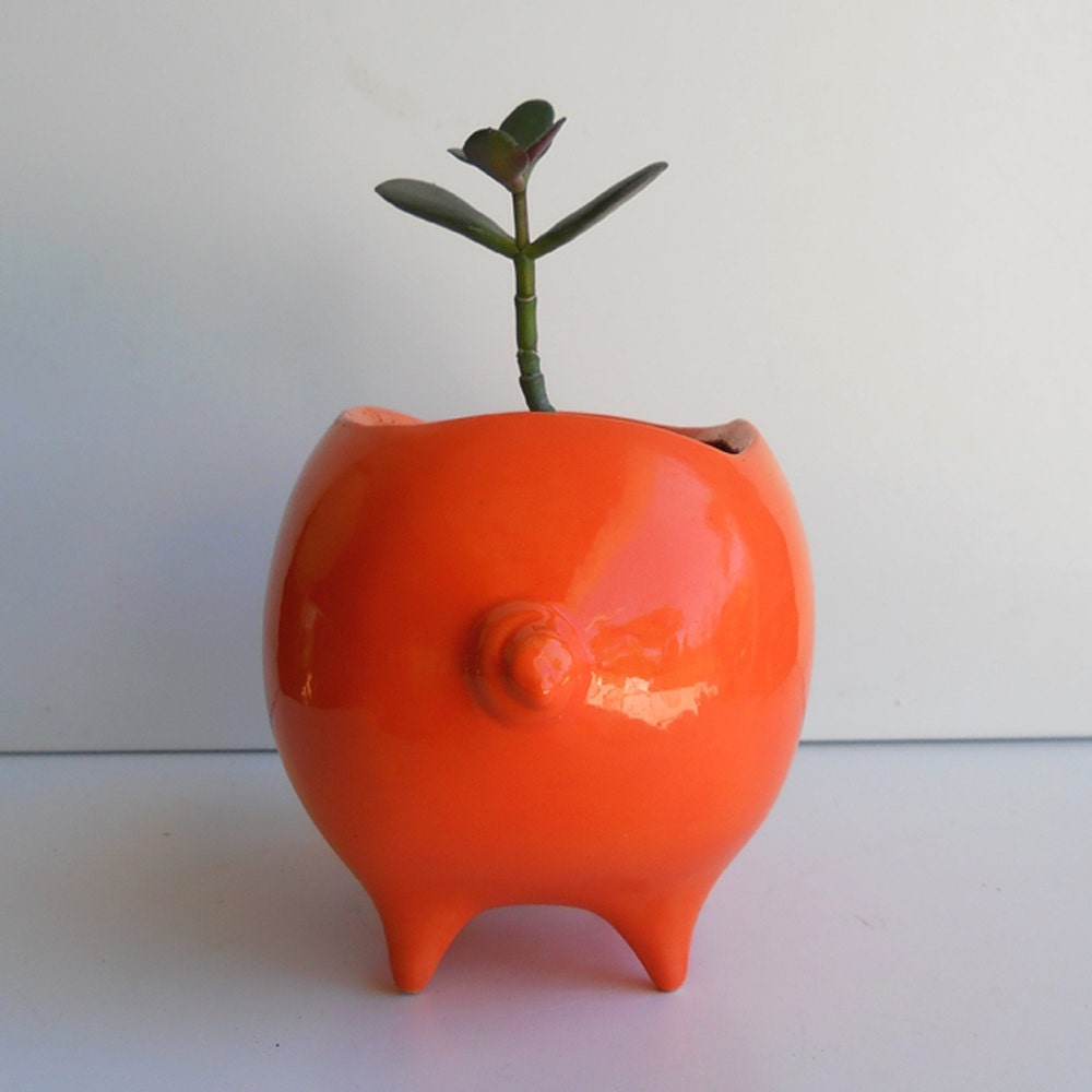 Ceramic Pig Planter Vintage Design in Orange