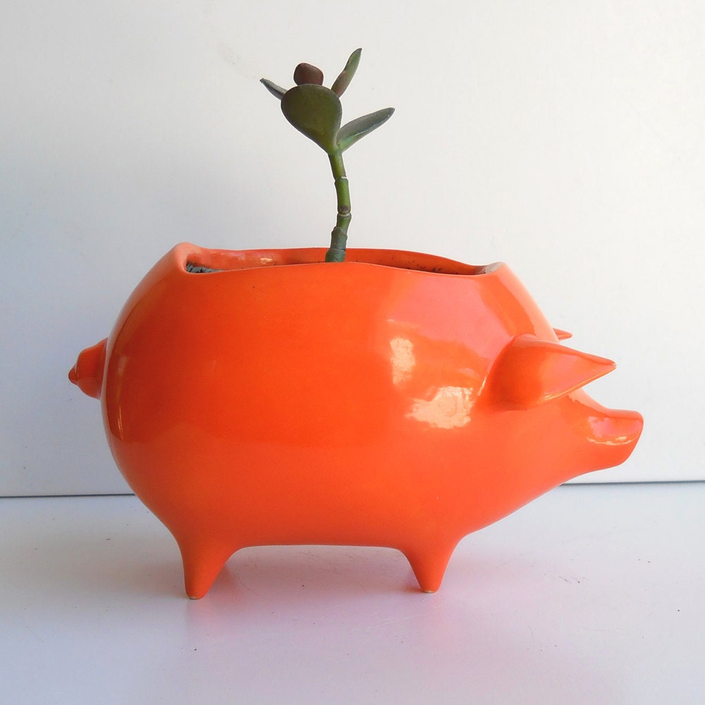 Ceramic Pig Planter Vintage Design in Orange