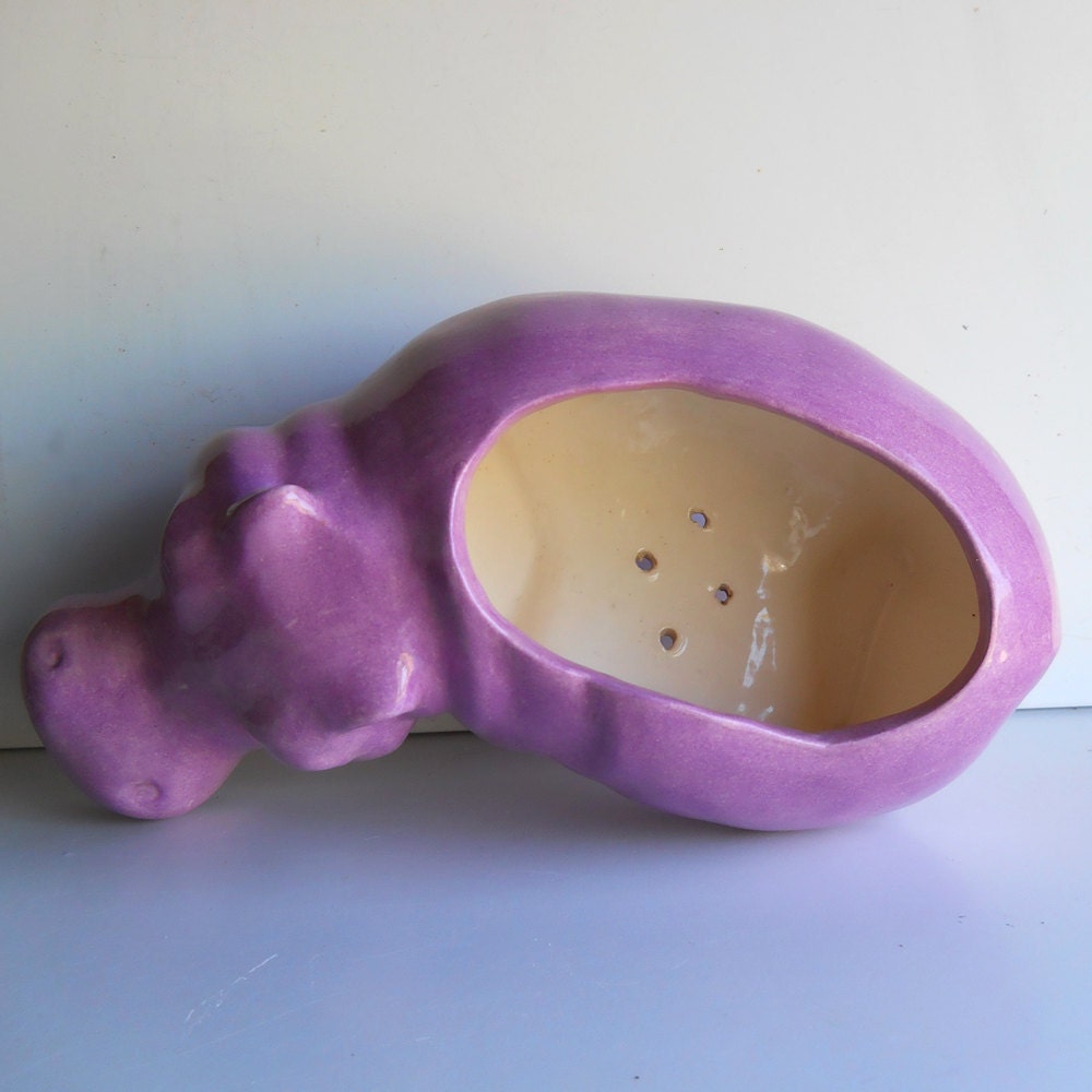Ceramic Hippo Planter Vintage Design Lavender