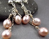 Pastel Pink Pearl Earrings  Sterling Silver Posts Studs Feminine Jewellry Pink Wedding Jewelry Light Pink Earrings