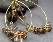 Gold Gemstone Hoops Big Brown Gemstone Earrings - 14K Gold Filled