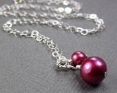 Raspberry Pearl Drop Necklace Pink Freshwater Cultured Pearl Pendant Necklace Pink Jewelry