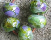 Spring Meadow 5 Handmade Lampwork Spacer Beads