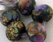 Night Blooms 5 Lampwork Spacer Handmade Glass Beads Romance Blend on Black