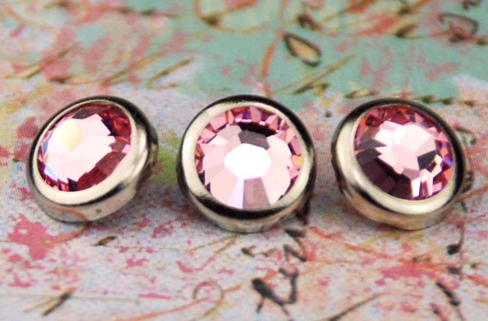 10 Light Rose Crystal Hair Snaps - Round Silver Rim Edition -- Made with Swarovski Crystal Element Rhinestones