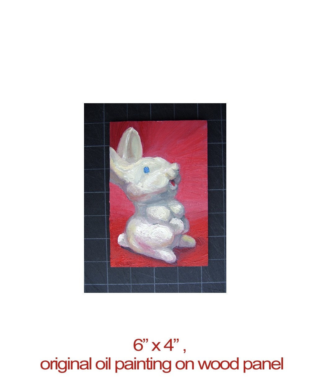 BUNNY - oil painting - original small painting on wood of vintage bunny