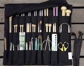 CUSTOM Knitting Needle Case or Art Tool Organizer with BLACK POCKETS for all sizes, circular, straight, dpn, or paint brushes