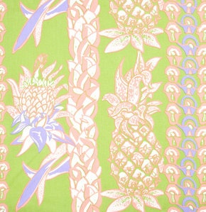 BOGO Sale Fabric - Pineapple Lei by Alfred Shaheen Hawaiian Prints - by the yard - Buy 1 yard get second free