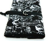 Knitting Needle Case or Art Tool Organizer SHORT Geishas with 24 Black Pockets