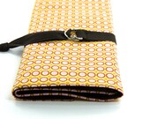 SHORT Knitting Needle Case Organizer - Modern Happy Dots - 24 brown pockets