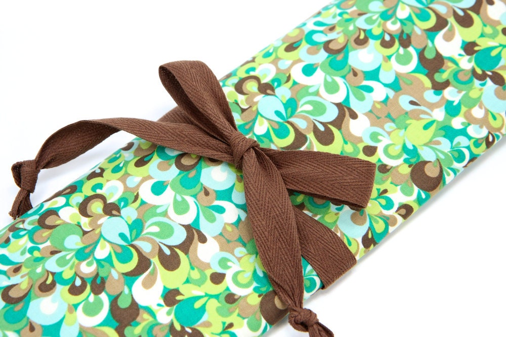 Knitting Needle Case Organizer Large - Emma - 30 brown pockets for circular, straight, dpn, or paint brushes
