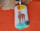 Whippet Green Yellow Orange Glass Necklace