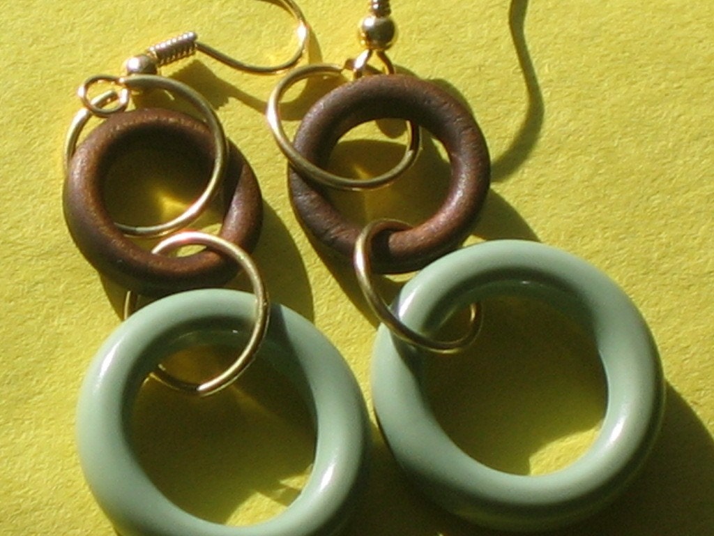 Green and Brown Circle Earrings