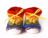 felted high top baby shoes - rainbow stripe - size 1, 0-3 months