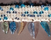 beaded knitted bracelet cuff leaves and beads