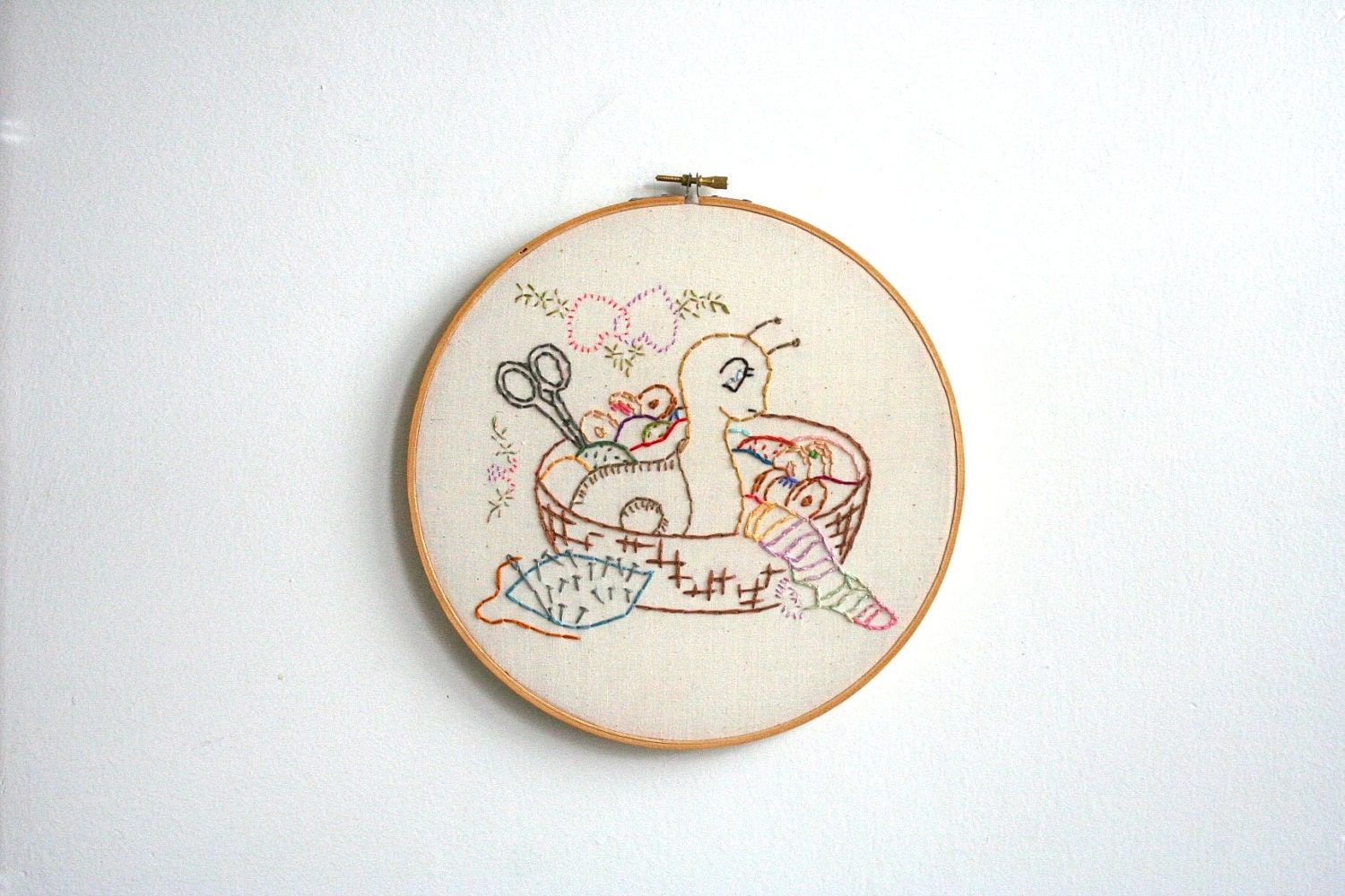 Hand Embroidery Hoop - Sewing Snail - SALE