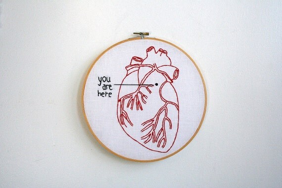 Hand Embroidery Hoop - you are here (in my heart)