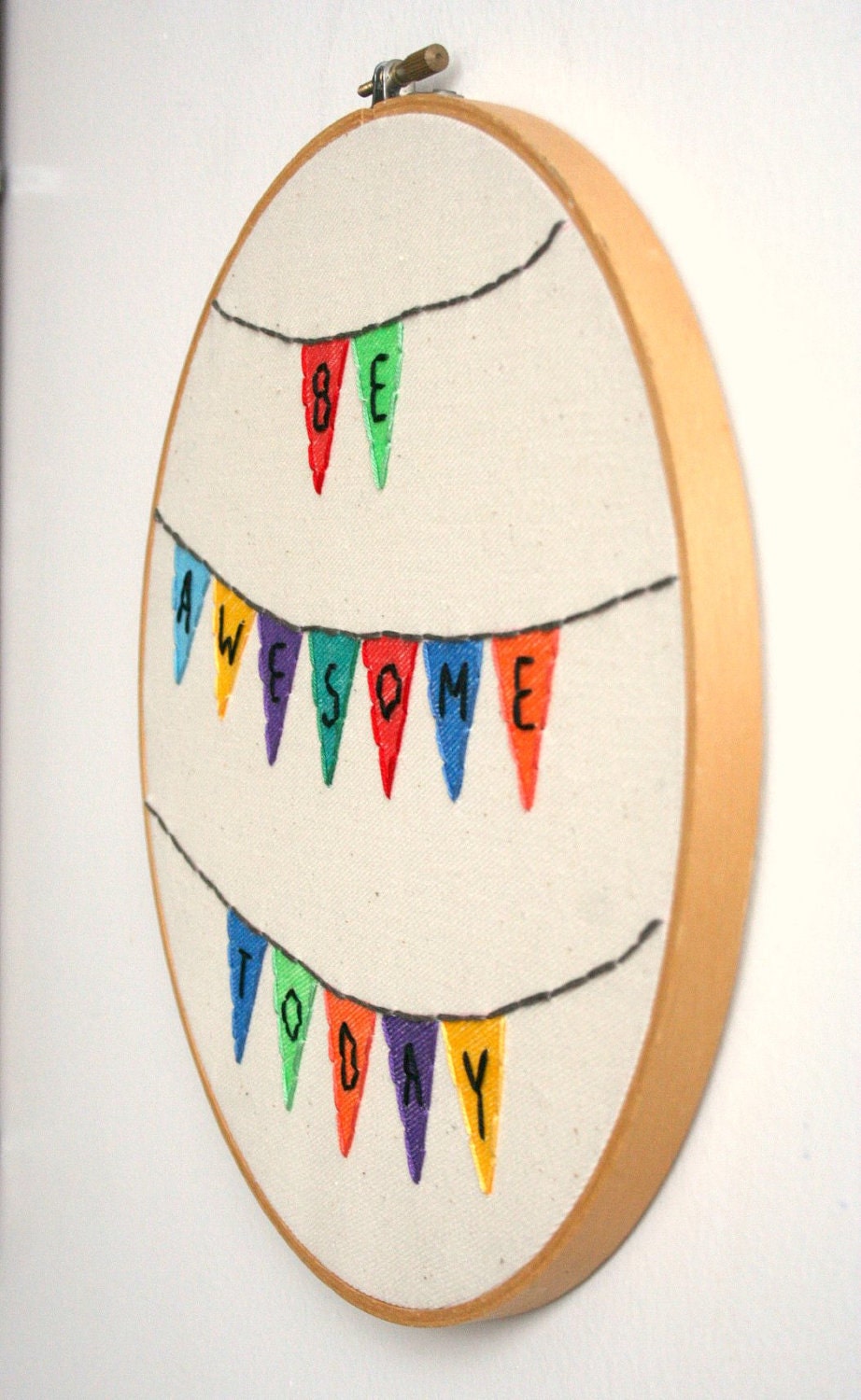 Hand Embroidery Hoop- Be Awesome Today - Personalized Stitched Pennant Banner