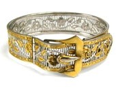 Art Deco Filigree Buckle Bracelet - Symbol of Love Loyalty and Strength - Two Toned Silver and Gold - Circa 1930