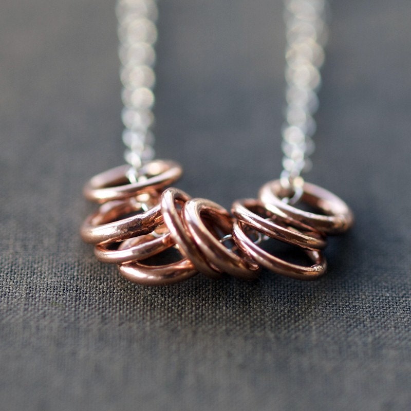 Thick and Thin Necklace Copper Open Circles Sterling Silver Chain Mixed Metal Handmade Jewelry