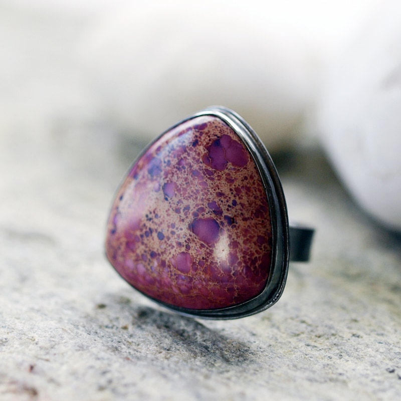 Orchid Kiss Ring Magenta Gemstone Oxidized Sterling Silver Custom Cocktail Statement Jewelry