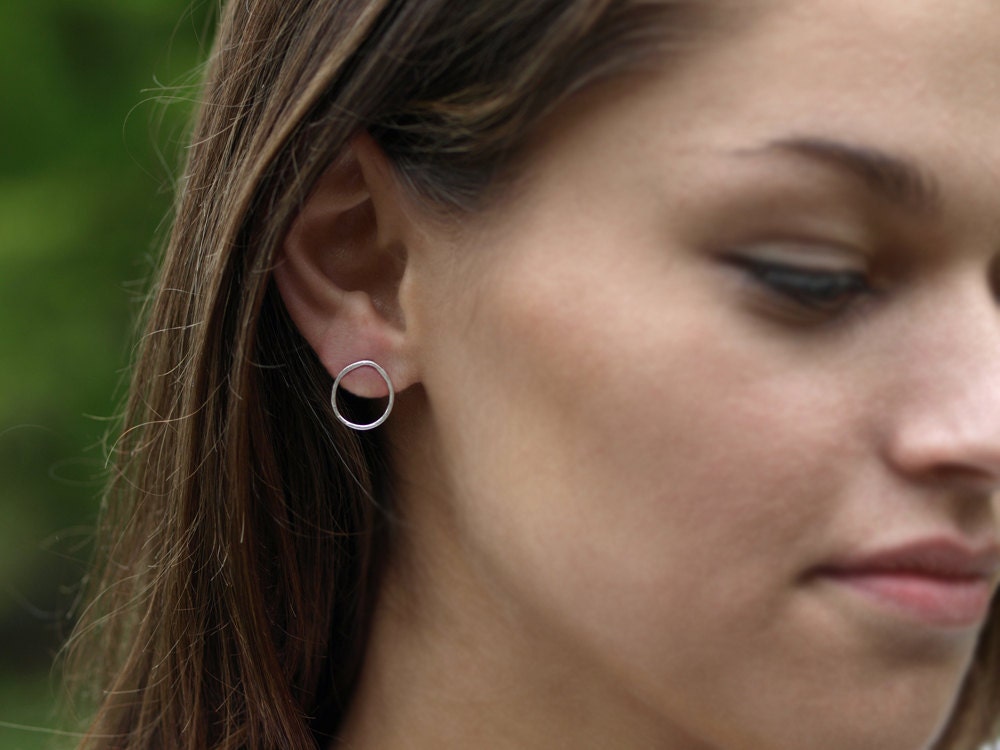 Hammered Sterling Silver Oval Earrings Post Organic Shape Handmade Jewelry