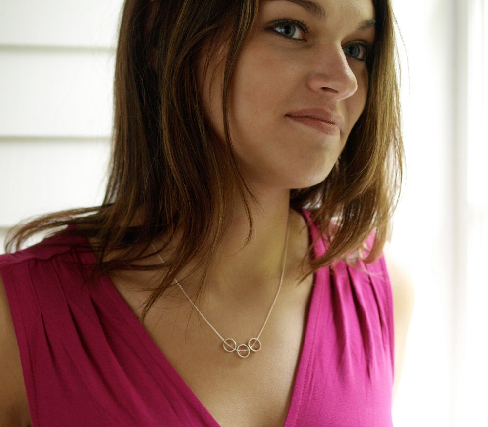 Sterling Silver Circle Trio Necklace Three Geometric Slide Modern Handmade Jewelry