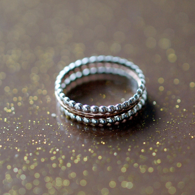 Sterling Silver Dotted 14k Yellow Gold Hammered Stacking Ring Band Set Recycled Gold Ethical Mixed Metal Handmade Jewelry