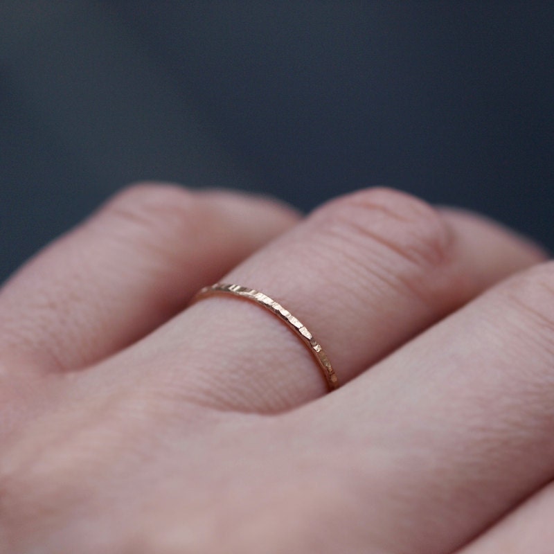 14k Rose Gold Ring Hammered Band Slim Stacking Jewelry Recycled Gold Ethical Elegant Simple Handmade
